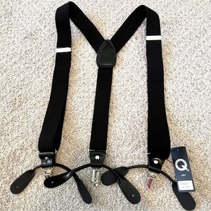 Brand Q Mens Black Suspenders Woven Button End Clip Braces Brown Leather Formal